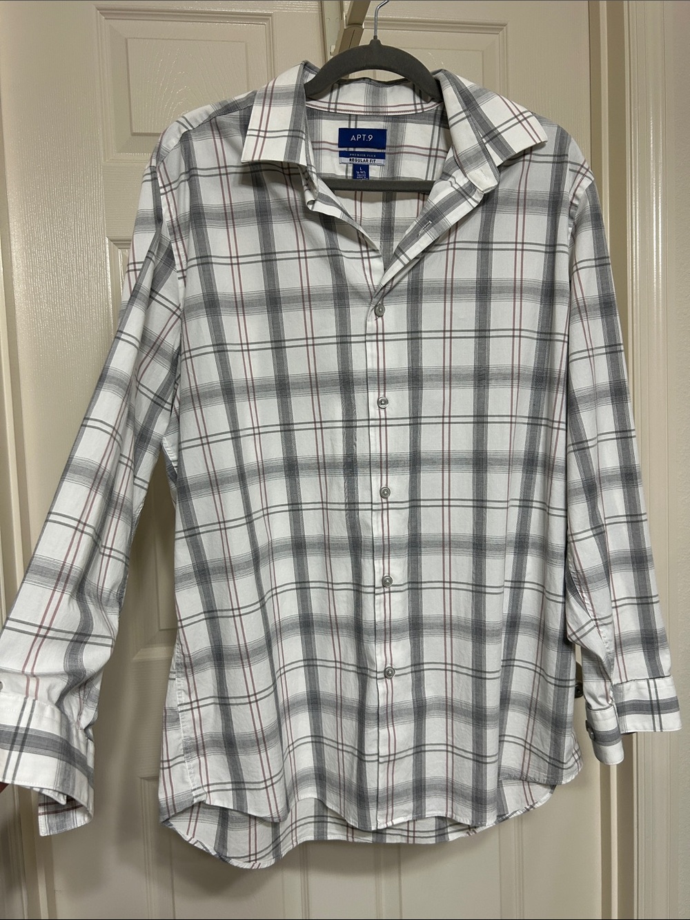 Apt. 9 Men’s Plaid Button-Down Shirt with Gray & Burgundy Stripes Reg Fit Large